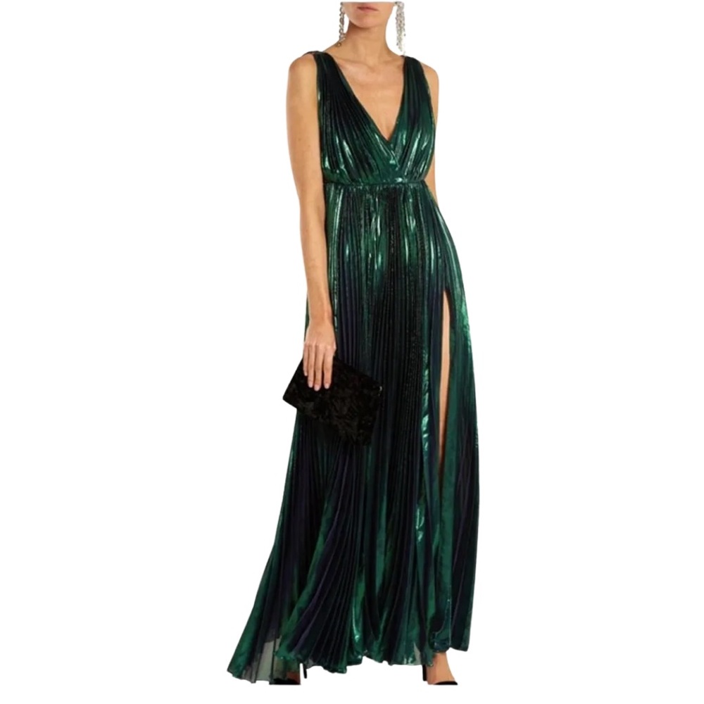 Pol Atteu Designer Gown Size 8 Emerald Green Pleated Formal Evening Dress Prom - Picture 4 of 14